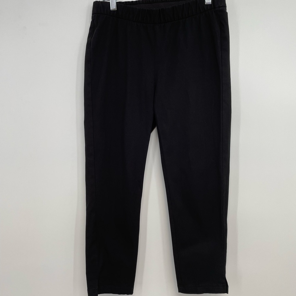 EILEEN FISHER ORGANIC COTTON ELASTIC WAIST SLIM PULL-ON PANTS SIZE S/P Black - Picture 1 of 8